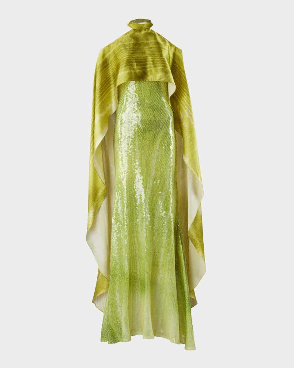 Adelia Cold-Shoulder Silk Sequined Trumpet Dress